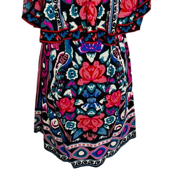Flying Tomato Boho Floral Off Shoulder Tunic Dress Size M Tassels Mini Coachella - Picture 5 of 11